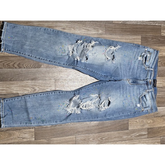 Judy‎ Blue Boyfriend Jeans Distressed Ripped Paint Splatter Denim Size 13/31 - Picture 1 of 10
